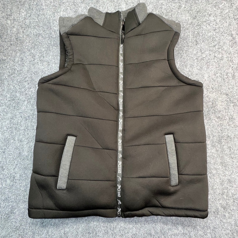 Marc Ecko Cut & Sew Puffer Vest Mens Large Black Grey Zip Up 68F00242‎ Good